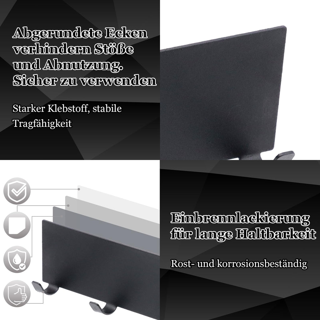 Scettar 2 Stück Schlüsselbrett mit 6 Haken,Schlüsselhalter Schwarz,Metall Selbstklebendes Schlüsselhaken Wandhaken,Schlüsselleiste ohne Bohren