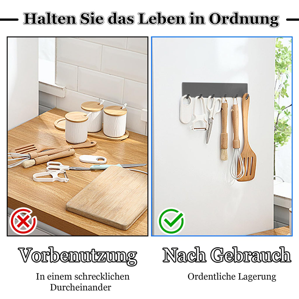 Scettar 2 Stück Schlüsselbrett mit 6 Haken,Schlüsselhalter Schwarz,Metall Selbstklebendes Schlüsselhaken Wandhaken,Schlüsselleiste ohne Bohren