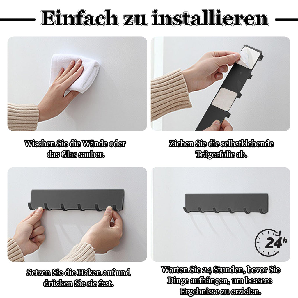 Scettar 2 Stück Schlüsselbrett mit 6 Haken,Schlüsselhalter Schwarz,Metall Selbstklebendes Schlüsselhaken Wandhaken,Schlüsselleiste ohne Bohren