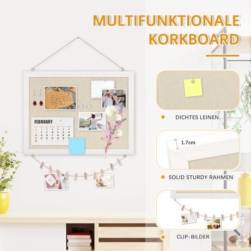DOLLAR BOSS Pinnwand Kork mit Leinen 30×40CM Korkwand Pinnwand Klein