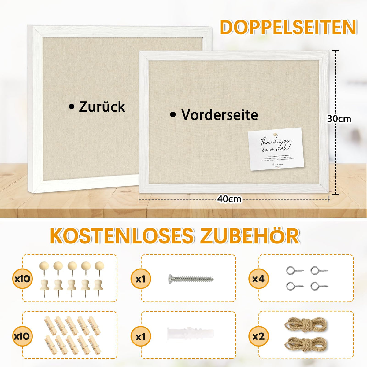 DOLLAR BOSS Pinnwand Kork mit Leinen 30×40CM Korkwand Pinnwand Klein