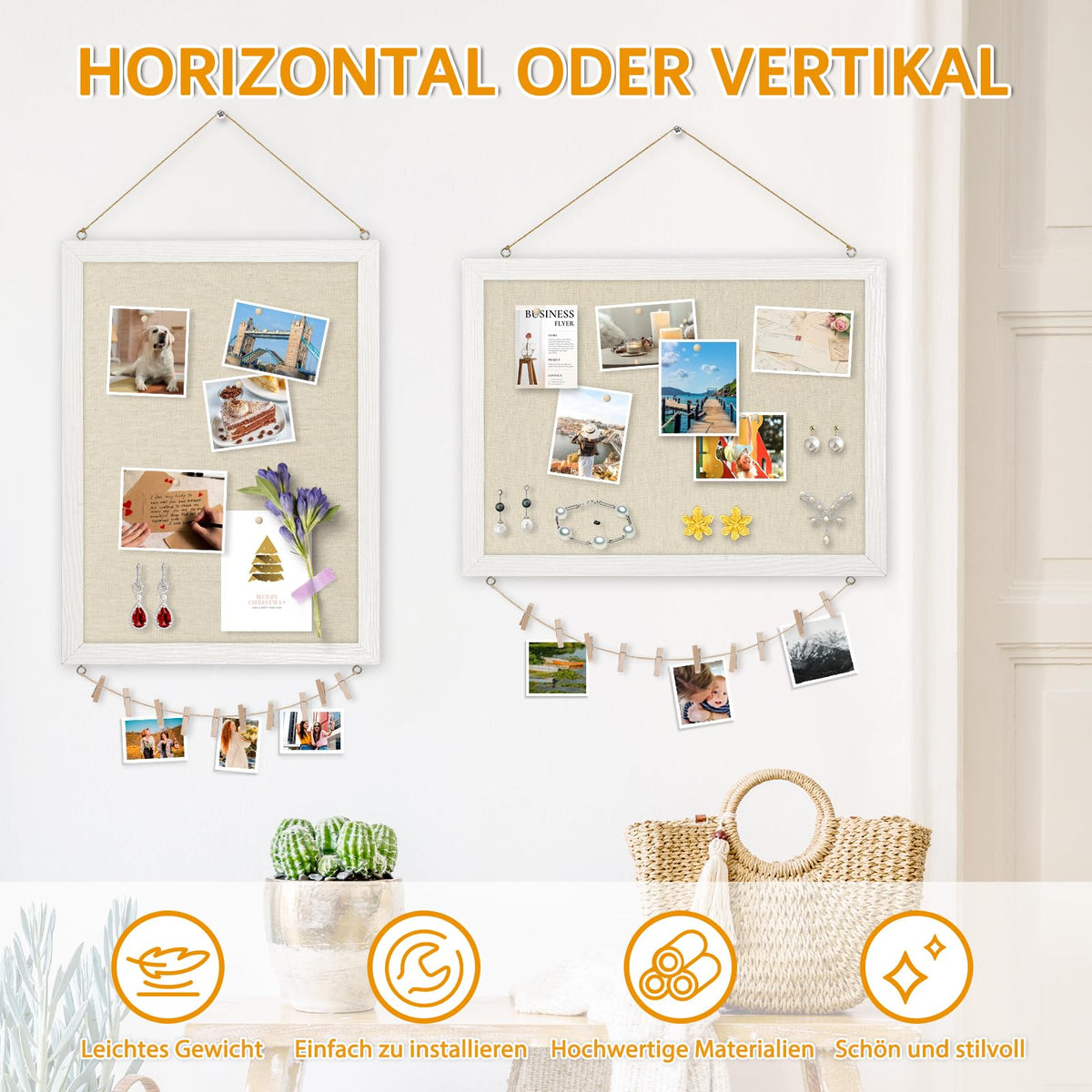 DOLLAR BOSS Pinnwand Kork mit Leinen 30×40CM Korkwand Pinnwand Klein