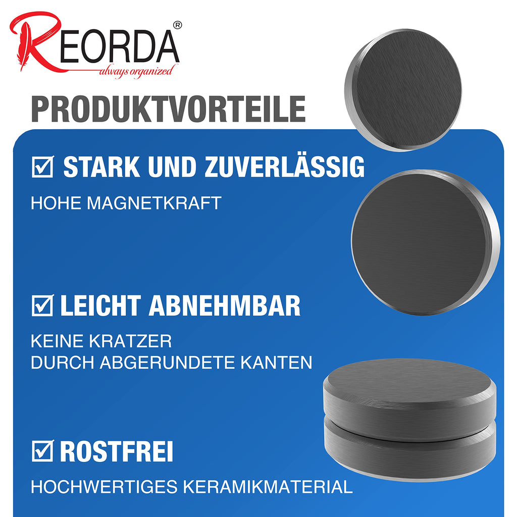 REORDA Magnete für Magnettafel - 62x Stück für Whiteboard, Pinnwand, als Kühlschrank Magnete & Tafelmagnete stark haftend, rund - Schwarz
