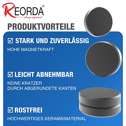 REORDA Magnete für Magnettafel - 62x Stück für Whiteboard, Pinnwand, als Kühlschrank Magnete & Tafelmagnete stark haftend, rund - Schwarz