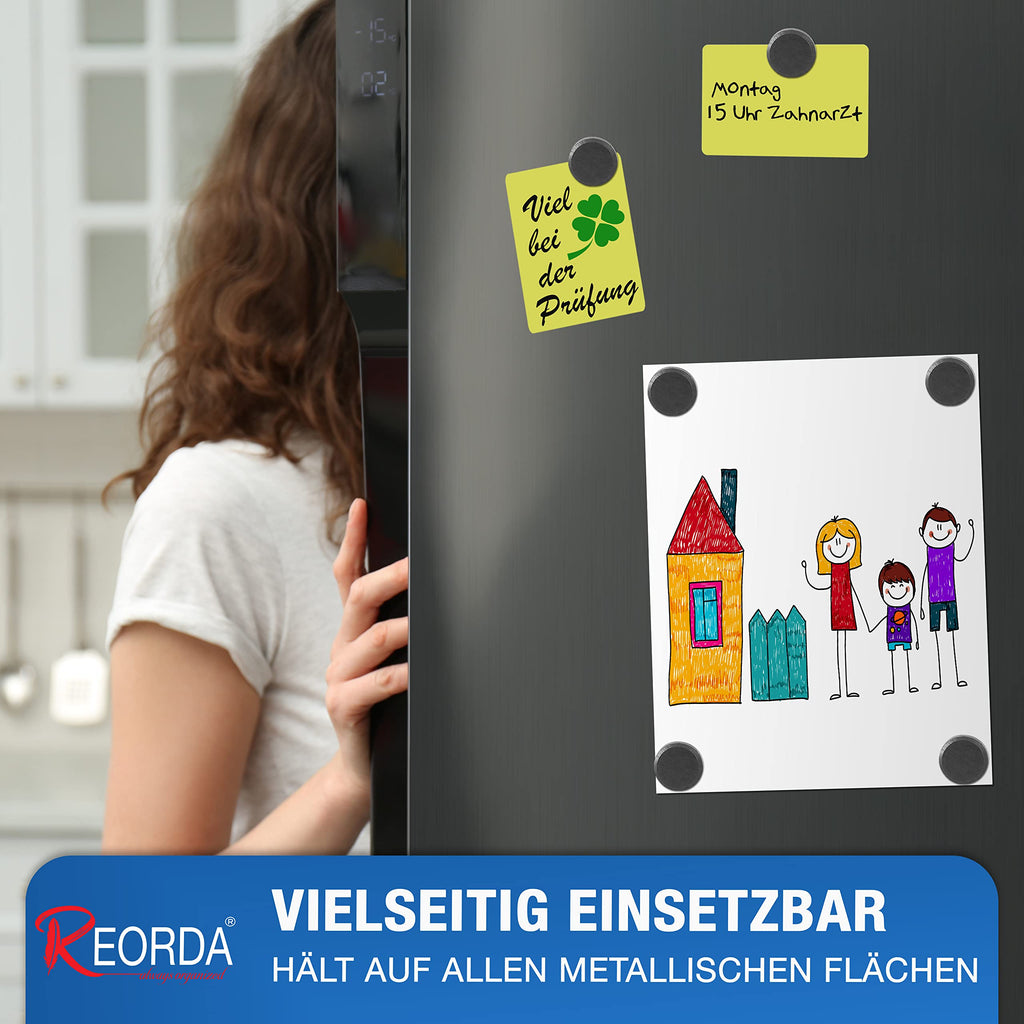 REORDA Magnete für Magnettafel - 62x Stück für Whiteboard, Pinnwand, als Kühlschrank Magnete & Tafelmagnete stark haftend, rund - Schwarz