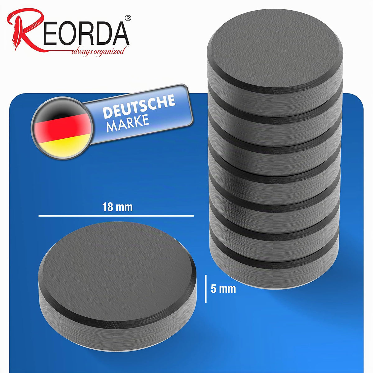 REORDA Magnete für Magnettafel - 62x Stück für Whiteboard, Pinnwand, als Kühlschrank Magnete & Tafelmagnete stark haftend, rund - Schwarz