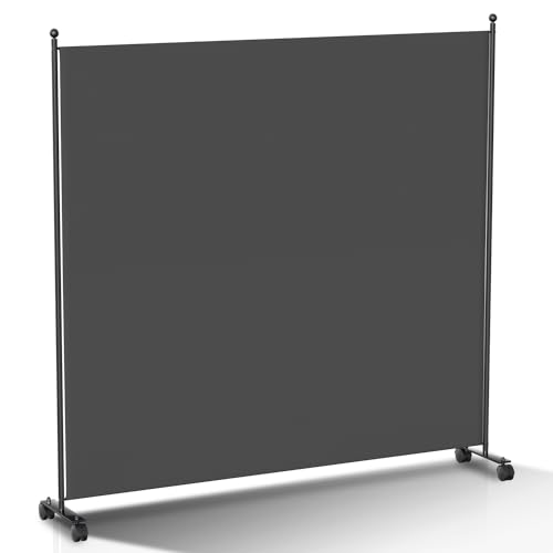 Paravent Raumteiler Klappbar Freistehend Trennwand auf Rollen - Umkleide Sichtschutz Raumtrenner 1 Teilig 187x181 cm für Büros, Balkon - Anthrazit