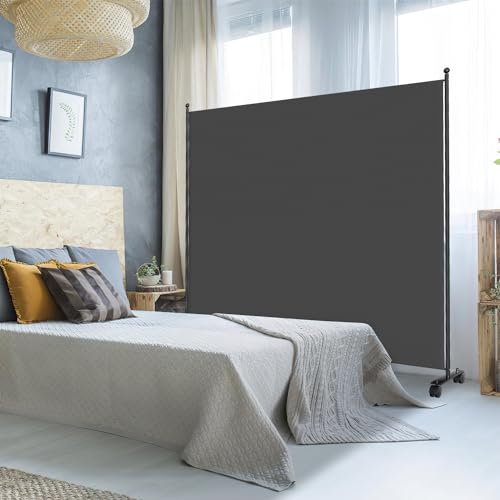 Paravent Raumteiler Klappbar Freistehend Trennwand auf Rollen - Umkleide Sichtschutz Raumtrenner 1 Teilig 187x181 cm für Büros, Balkon - Anthrazit
