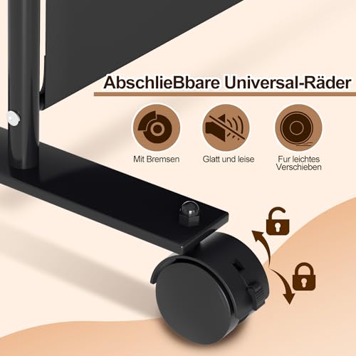 Paravent Raumteiler Klappbar Freistehend Trennwand auf Rollen - Umkleide Sichtschutz Raumtrenner 1 Teilig 187x181 cm für Büros, Balkon - Anthrazit
