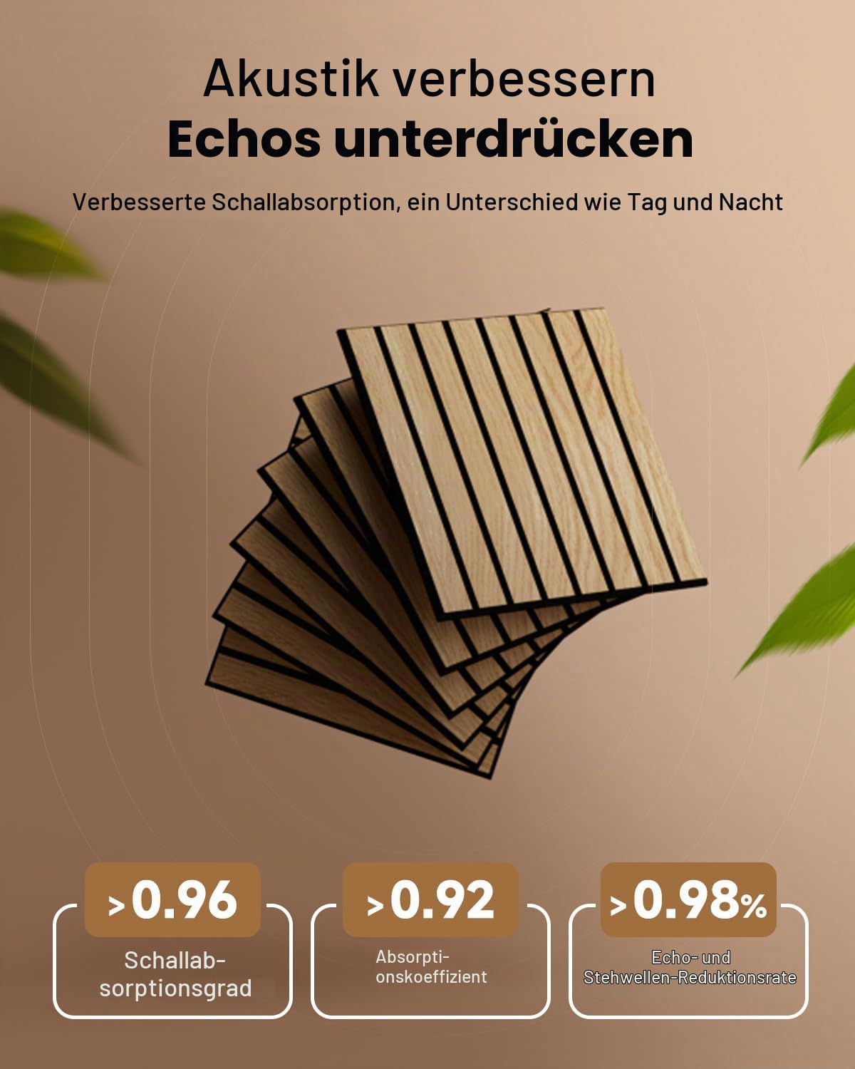 Soundsbay Akustikpaneele Selbstklebend 0.54 ㎡-6 Stück 30×30×0.9cm Oak