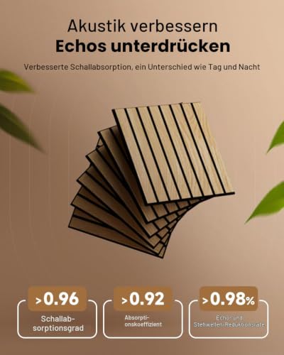 Soundsbay Akustikpaneele Selbstklebend 0.54 ㎡-6 Stück 30×30×0.9cm Oak