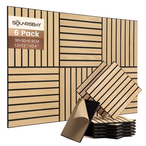 Soundsbay Akustikpaneele Selbstklebend 0.54 ㎡-6 Stück 30×30×0.9cm Oak