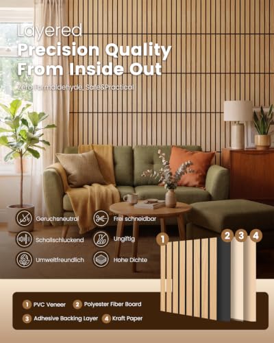 Soundsbay Akustikpaneele Selbstklebend 0.54 ㎡-6 Stück 30×30×0.9cm Oak