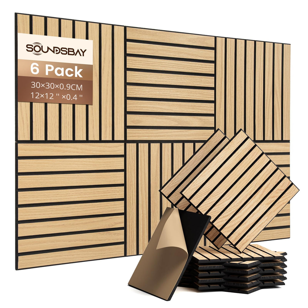 Soundsbay Akustikpaneele Selbstklebend 0.54 ㎡-6 Stück 30×30×0.9cm Oak