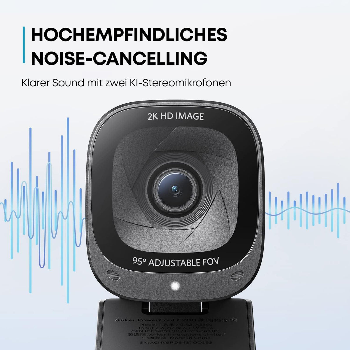 Anker PowerConf C200 2K USB-Webcam, Webcam für Laptops, Stereo-Mikrofone