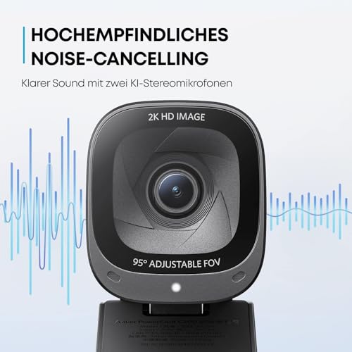 Anker PowerConf C200 2K USB-Webcam, Webcam für Laptops, Stereo-Mikrofone