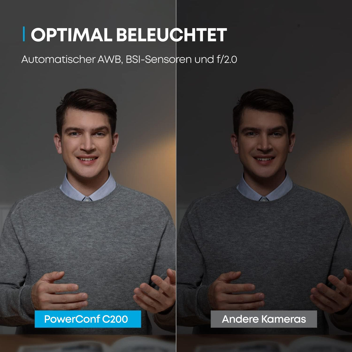 Anker PowerConf C200 2K USB-Webcam, Webcam für Laptops, Stereo-Mikrofone