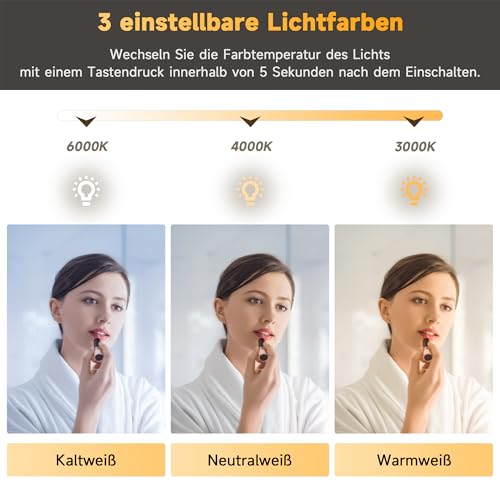 SONNI LED Badspiegel mit Hintergrundbeleuchtung 100x60 cm, Anti-Beschlag