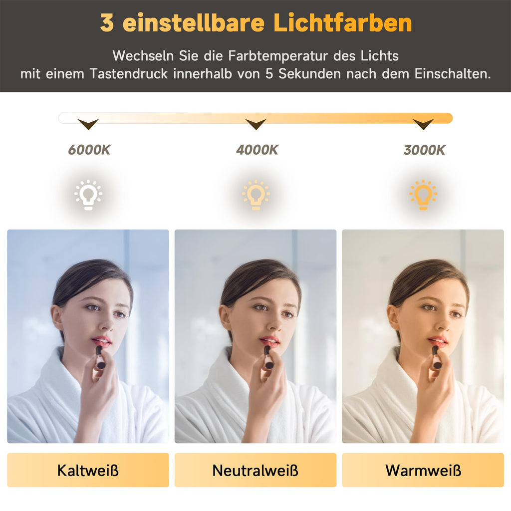 SONNI LED Badspiegel mit Hintergrundbeleuchtung 100x60 cm, Anti-Beschlag