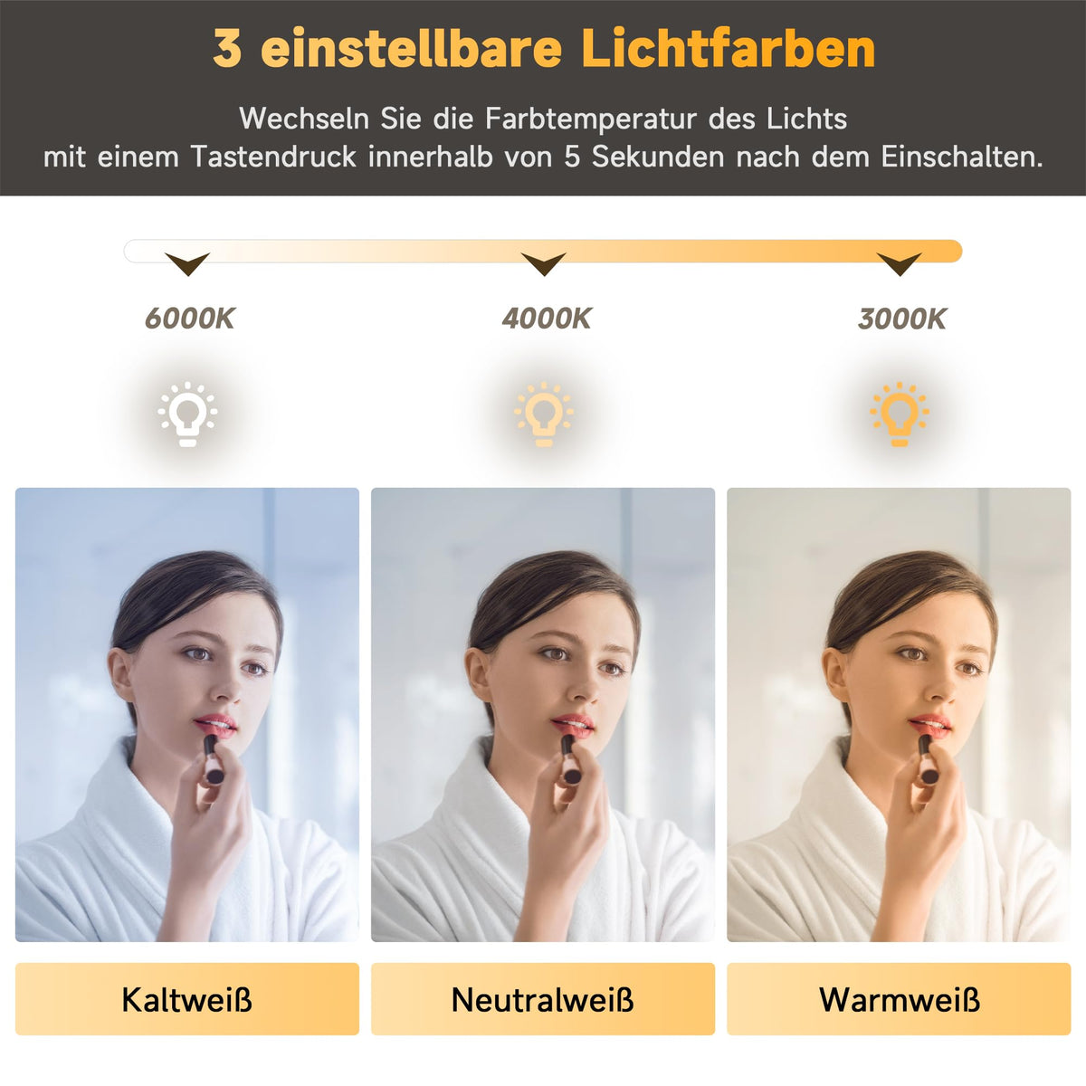 SONNI LED Badspiegel mit Hintergrundbeleuchtung 100x60 cm, Anti-Beschlag