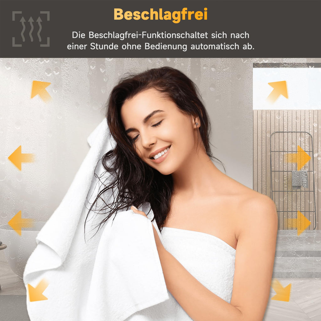 SONNI LED Badspiegel mit Hintergrundbeleuchtung 100x60 cm, Anti-Beschlag