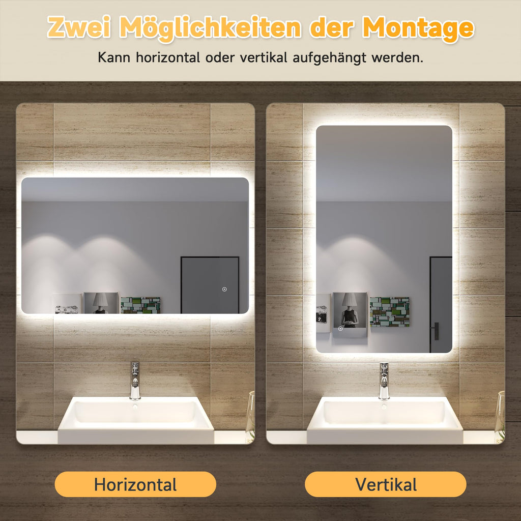 SONNI LED Badspiegel mit Hintergrundbeleuchtung 100x60 cm, Anti-Beschlag
