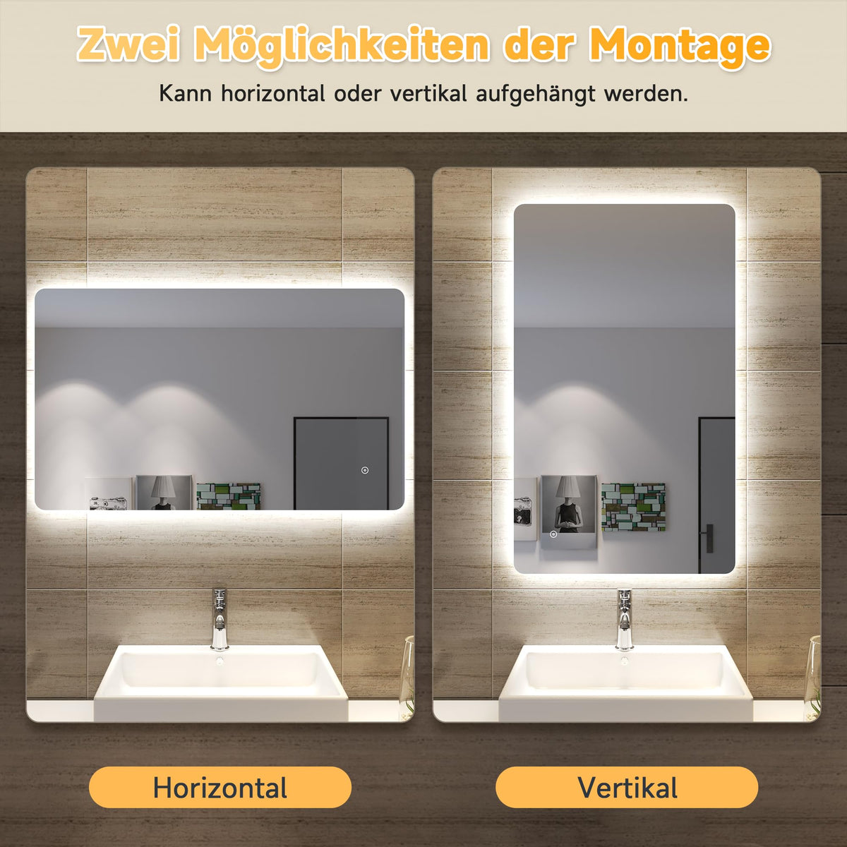 SONNI LED Badspiegel mit Hintergrundbeleuchtung 100x60 cm, Anti-Beschlag