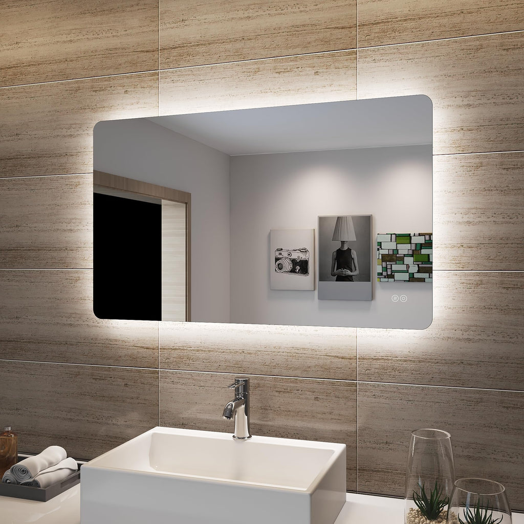 SONNI LED Badspiegel mit Hintergrundbeleuchtung 100x60 cm, Anti-Beschlag