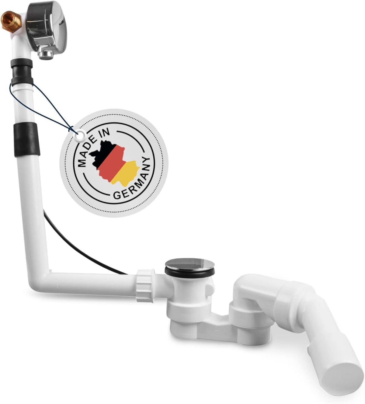 AQUADE Ab und Überlaufgarnitur Badewanne 40 / 50 mm mit Zulauf 3/4 Zoll - Badewanne Garnitur Chrom Komplettset mit Siphon Excenter Badewannenüberlauf Abdeckung und Siebeinsatz