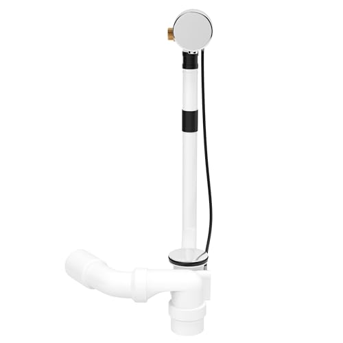 AQUADE Ab und Überlaufgarnitur Badewanne 40 / 50 mm mit Zulauf 3/4 Zoll - Badewanne Garnitur Chrom Komplettset mit Siphon Excenter Badewannenüberlauf Abdeckung und Siebeinsatz