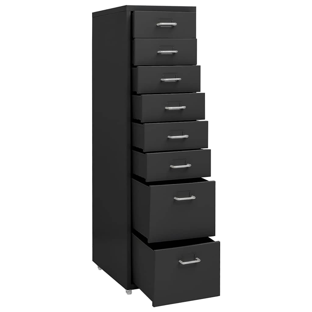 Aktenschrank mit Rollen Anthrazit Metall 28x41x109 cm Büroschrank mit 8 Schubladen und Metallgriff für Büro Arbeitszimmer Homeoffice zur Aktenablage und Dokumentenarchivierung