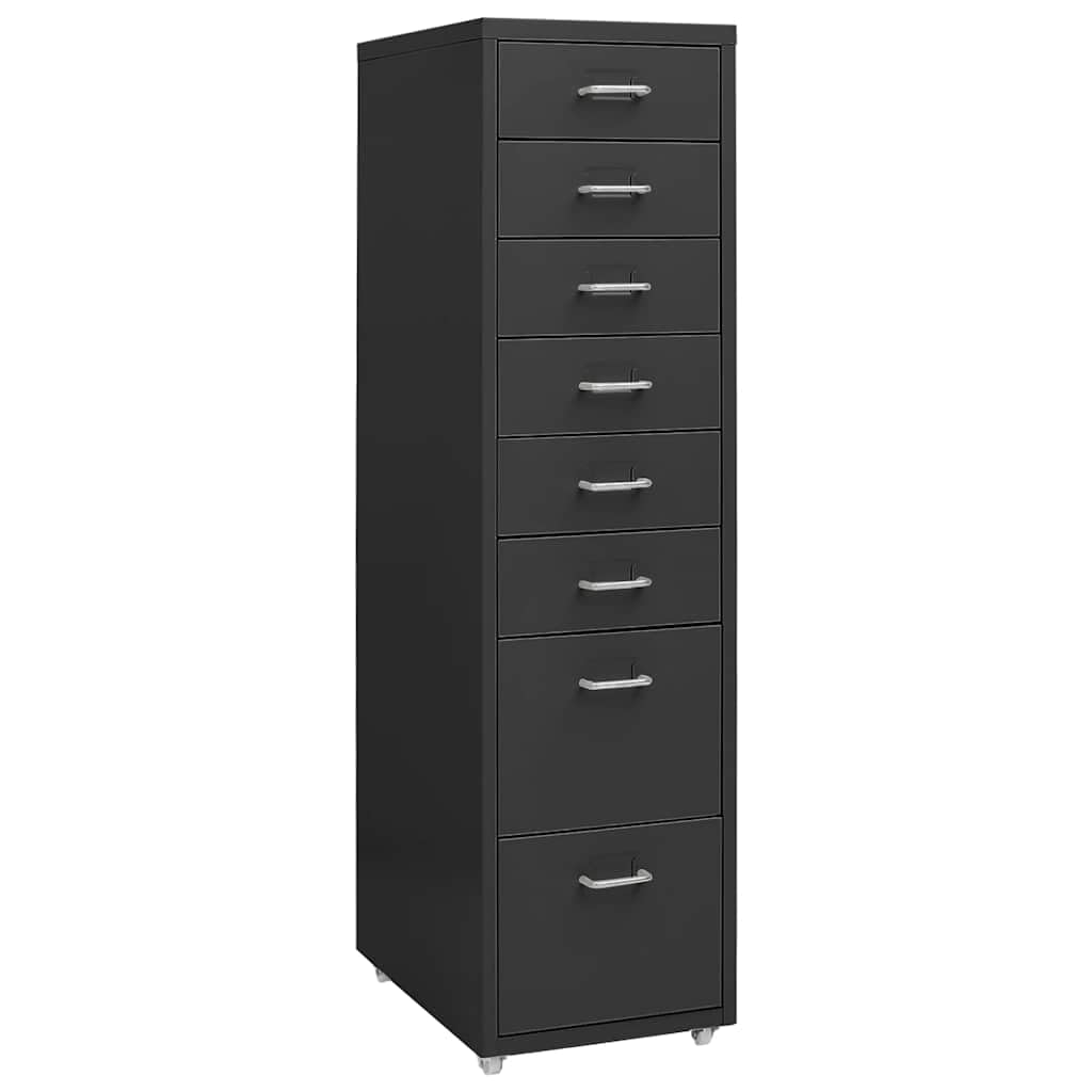 Aktenschrank mit Rollen Anthrazit Metall 28x41x109 cm Büroschrank mit 8 Schubladen und Metallgriff für Büro Arbeitszimmer Homeoffice zur Aktenablage und Dokumentenarchivierung