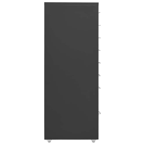 Aktenschrank mit Rollen Anthrazit Metall 28x41x109 cm Büroschrank mit 8 Schubladen und Metallgriff für Büro Arbeitszimmer Homeoffice zur Aktenablage und Dokumentenarchivierung