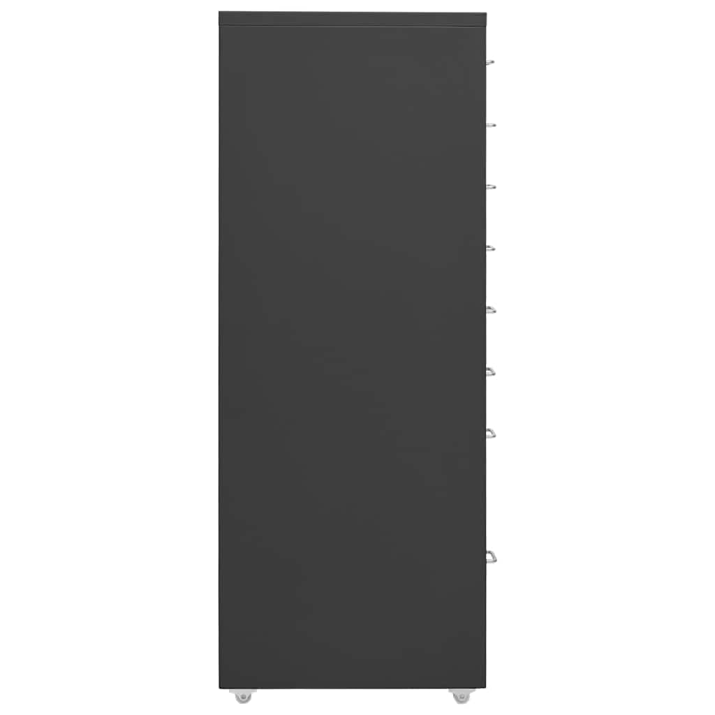 Aktenschrank mit Rollen Anthrazit Metall 28x41x109 cm Büroschrank mit 8 Schubladen und Metallgriff für Büro Arbeitszimmer Homeoffice zur Aktenablage und Dokumentenarchivierung