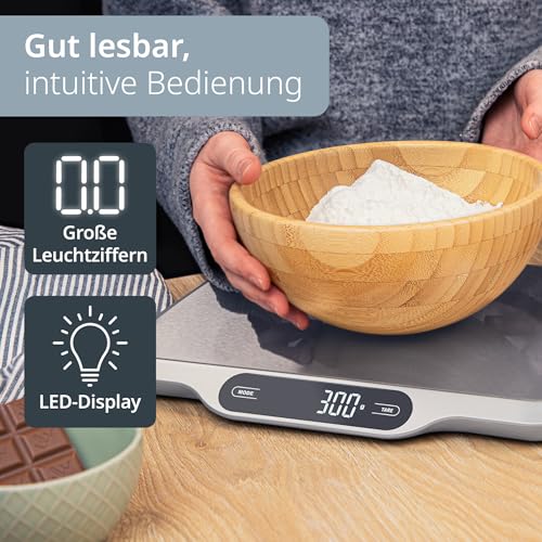 ADE Extra große Küchenwaage digital bis 15kg | Küchenwaage große Wiegefläche 26x31 cm | perfekt als Kuchenwaage, Paketwaage, Fleischwaage