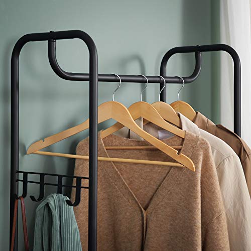 VASAGLE Garderobenständer, Garderobe, Kleiderständer, mit Schuhablage, Schuhregal, Flur, Schlafzimmer, 58 x 28 x 181 cm, Industrie-Design, braun + schwarz HSR81BX
