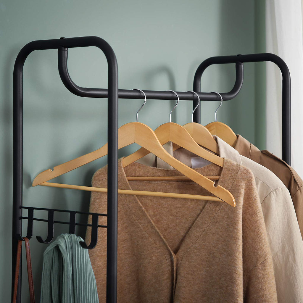 VASAGLE Garderobenständer, Garderobe, Kleiderständer, mit Schuhablage, Schuhregal, Flur, Schlafzimmer, 58 x 28 x 181 cm, Industrie-Design, braun + schwarz HSR81BX