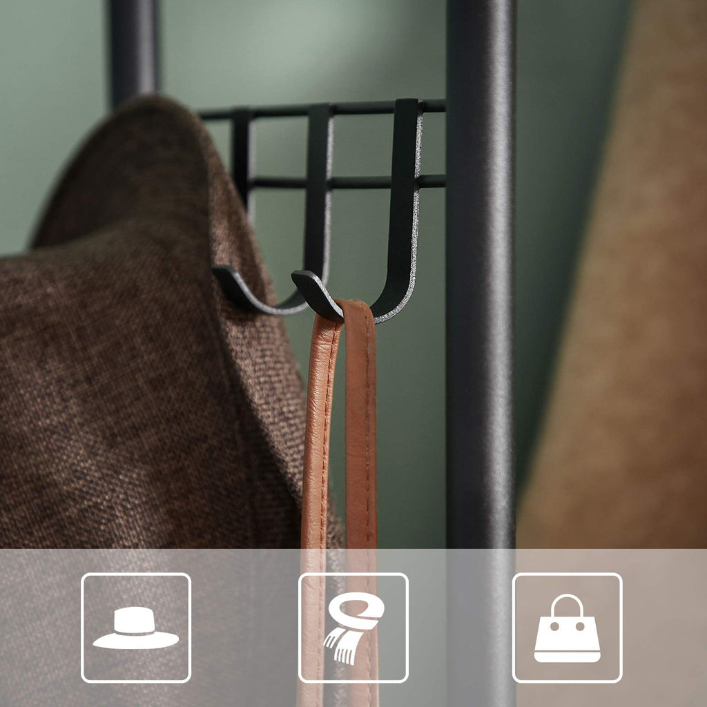 VASAGLE Garderobenständer, Garderobe, Kleiderständer, mit Schuhablage, Schuhregal, Flur, Schlafzimmer, 58 x 28 x 181 cm, Industrie-Design, braun + schwarz HSR81BX