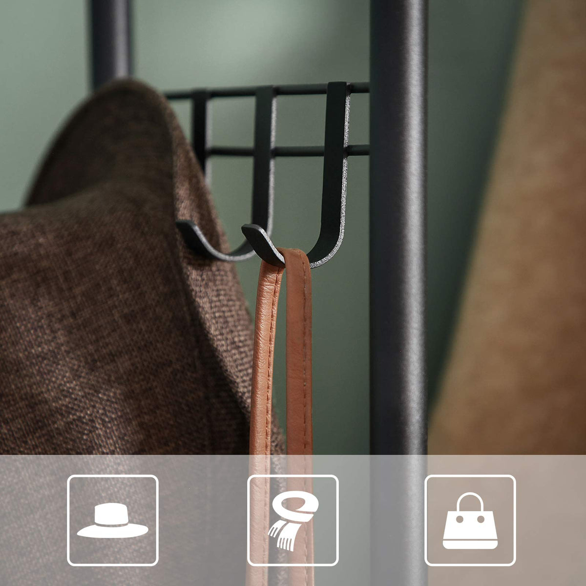 VASAGLE Garderobenständer, Garderobe, Kleiderständer, mit Schuhablage, Schuhregal, Flur, Schlafzimmer, 58 x 28 x 181 cm, Industrie-Design, braun + schwarz HSR81BX