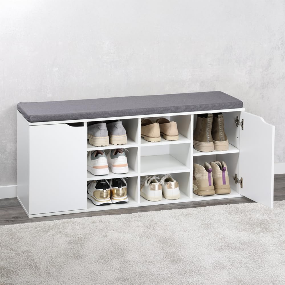 Kesper | Schuhschrank mit Sitzkissen, 103 x 48 x 30,5 cm, Weiß | 1591813
