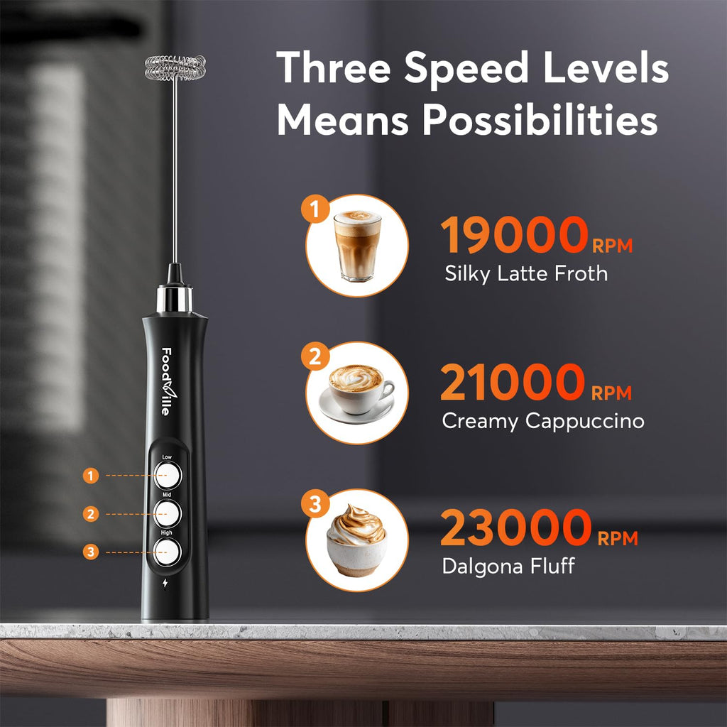 FoodVille MF02 2 in 1 Wiederaufladbarer Milchaufschäumer Stab USB Elektrische für Latte, Macchiato, Cappuccino, Kugelsicherer, Proteinpulver, Keto-Diät, Matcha
