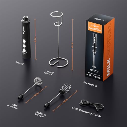 FoodVille MF02 2 in 1 Wiederaufladbarer Milchaufschäumer Stab USB Elektrische für Latte, Macchiato, Cappuccino, Kugelsicherer, Proteinpulver, Keto-Diät, Matcha
