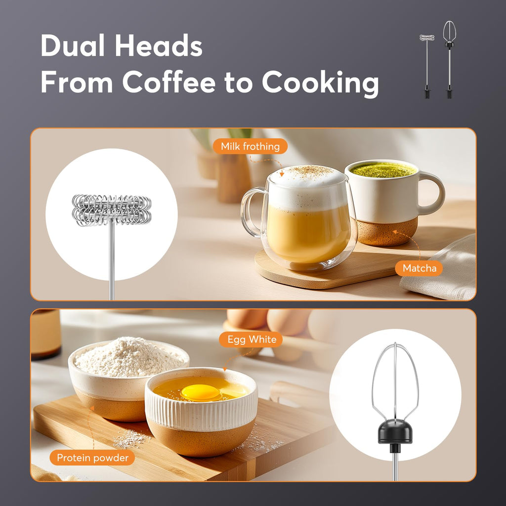 FoodVille MF02 2 in 1 Wiederaufladbarer Milchaufschäumer Stab USB Elektrische für Latte, Macchiato, Cappuccino, Kugelsicherer, Proteinpulver, Keto-Diät, Matcha