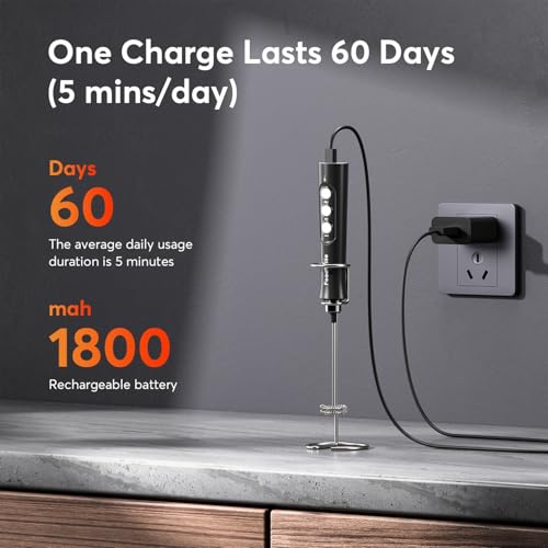 FoodVille MF02 2 in 1 Wiederaufladbarer Milchaufschäumer Stab USB Elektrische für Latte, Macchiato, Cappuccino, Kugelsicherer, Proteinpulver, Keto-Diät, Matcha