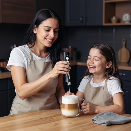 FoodVille MF02 2 in 1 Wiederaufladbarer Milchaufschäumer Stab USB Elektrische für Latte, Macchiato, Cappuccino, Kugelsicherer, Proteinpulver, Keto-Diät, Matcha