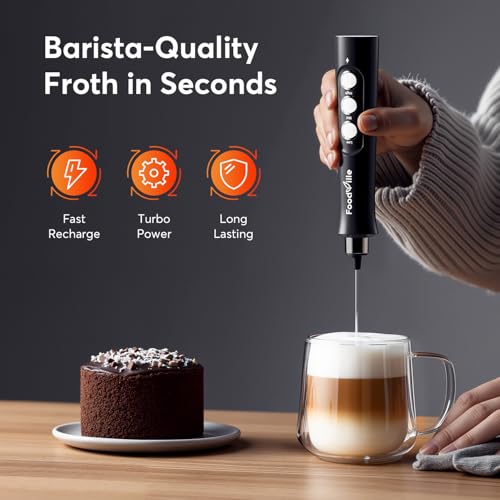 FoodVille MF02 2 in 1 Wiederaufladbarer Milchaufschäumer Stab USB Elektrische für Latte, Macchiato, Cappuccino, Kugelsicherer, Proteinpulver, Keto-Diät, Matcha