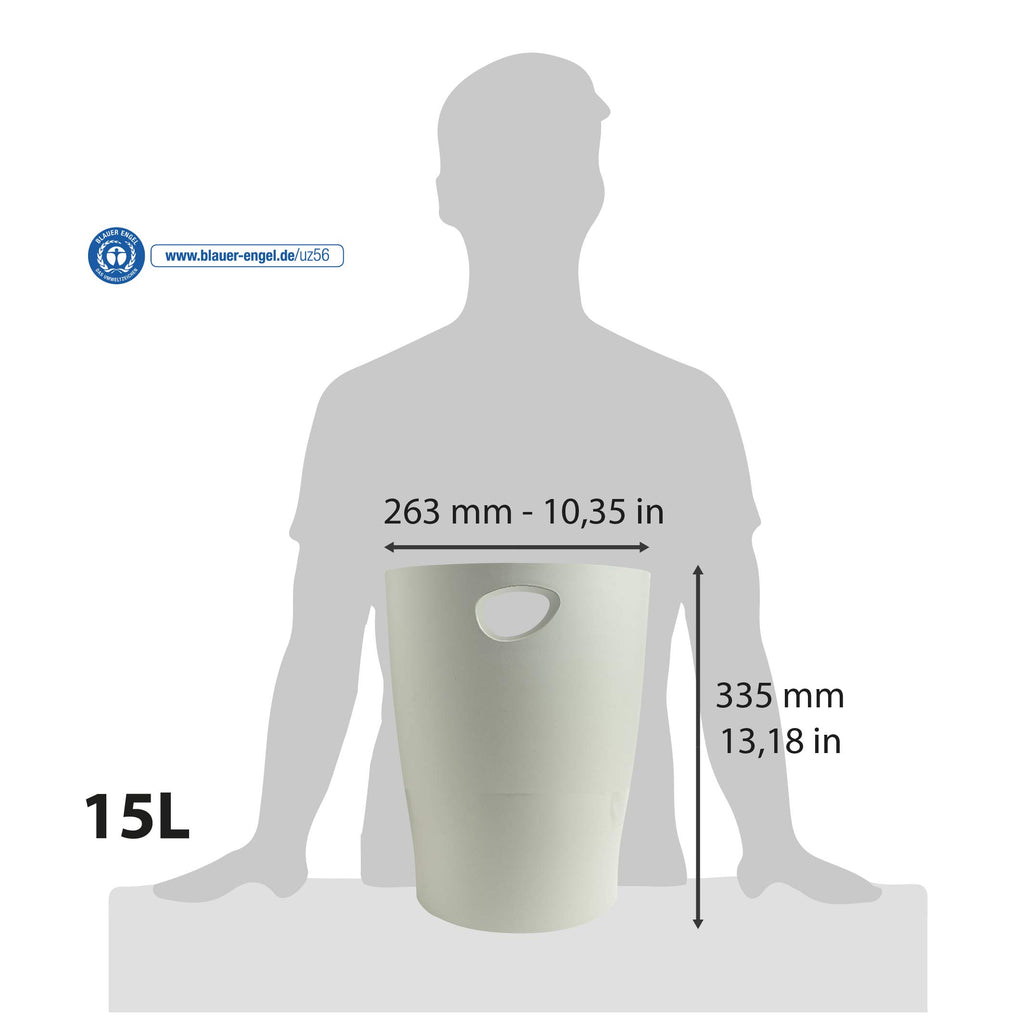 Exacompta 45306D ECOBIN Papierkorb 15 Liter mit Griffen. Eleganter und robuster Papierkorb und Mülleimer im modernen Design grau