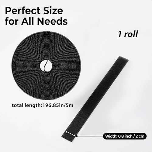 5m x 2cm Selbstklebendes Klettband für individuelle Anpassung, Klett Kabelbinder Wiederverschließbar, Klettverschluss für Kabelmanagement und kreative DIY-Projekte (2cm*5m)