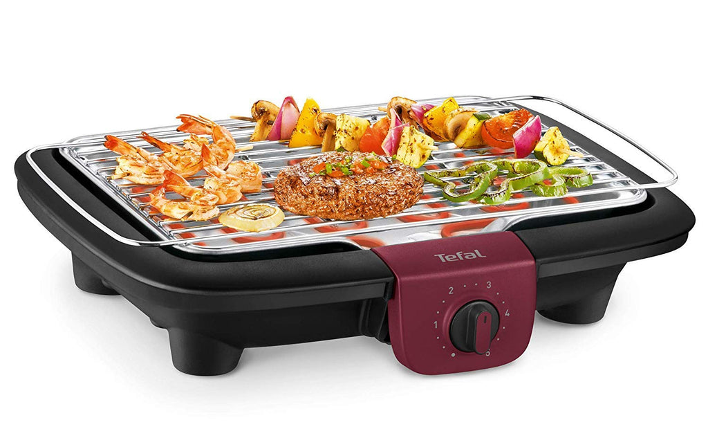 Tefal Easygrill Elektrischer Standgrill | BG90F5 | Mit Standfüßen Für Draußen | Auch Als Tischgrill Drinnen verwendbar | 2300 W | 870cm² Grillfläche | Leichte Reinigung | schwarz/Burgunderrot