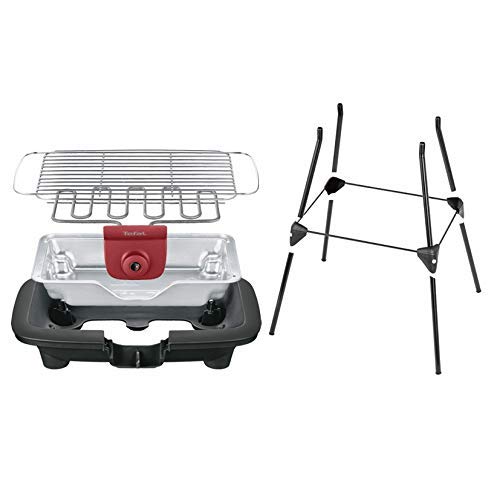 Tefal Easygrill Elektrischer Standgrill | BG90F5 | Mit Standfüßen Für Draußen | Auch Als Tischgrill Drinnen verwendbar | 2300 W | 870cm² Grillfläche | Leichte Reinigung | schwarz/Burgunderrot